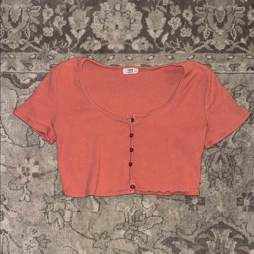 Women's Coral Button-Up Crop Top